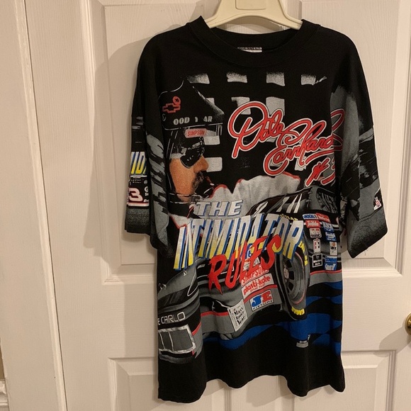 Vintage NASCAR 1996 Dale Earnhardt The Intimidator Rules AOP USA T-Shirt L - Picture 1 of 15